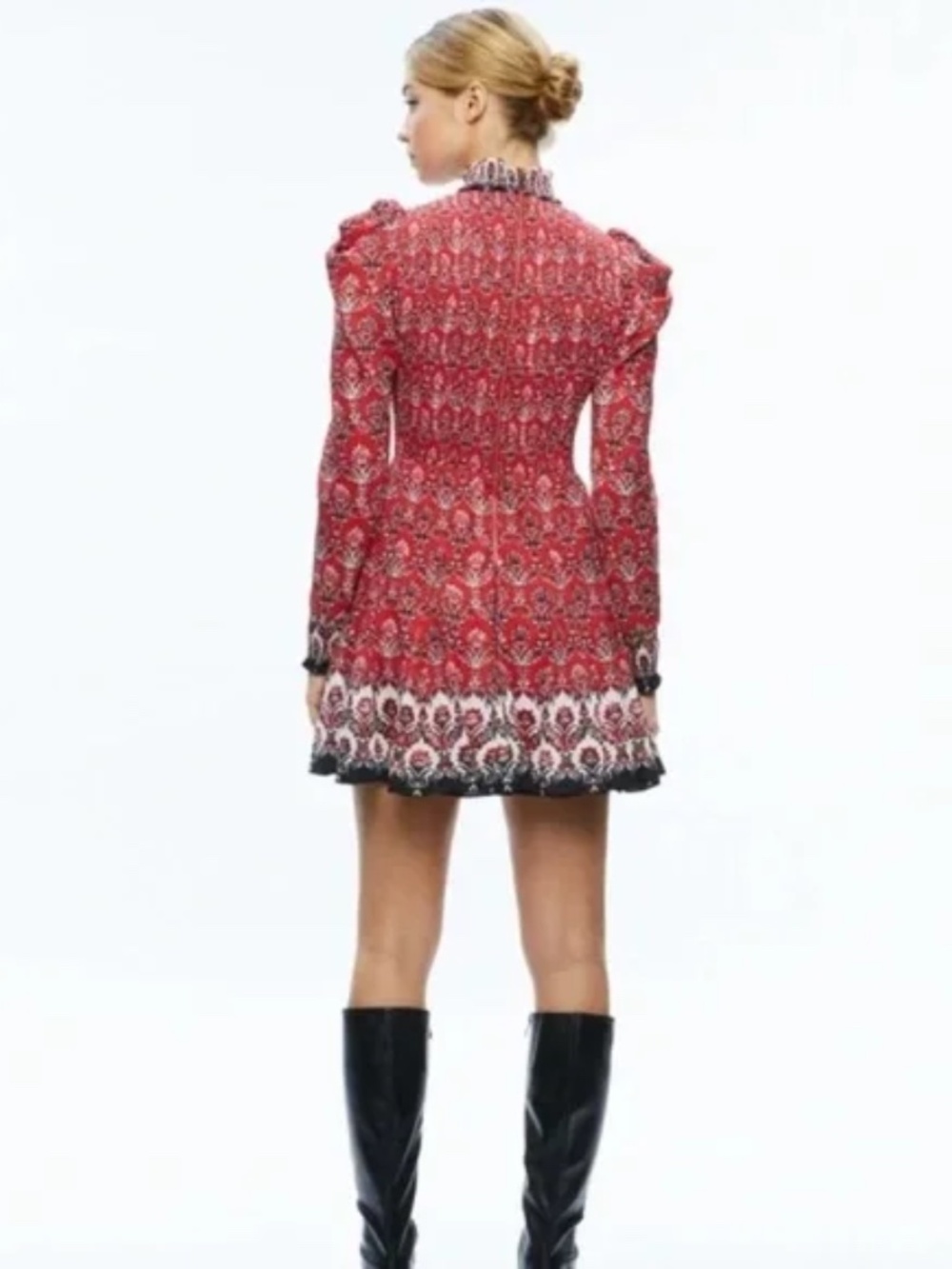 Alice + Olivia | Elvira Smocked Bodice Boho Puff Sleeve Mini Dress 4 - Picture 3 of 14